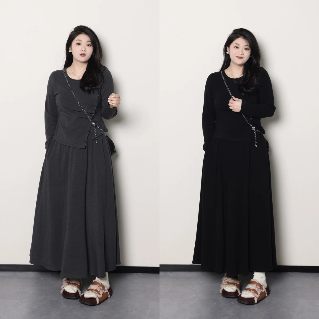 QC宣宣Liedu【街头素描】微胖大码女冬韩系温柔上衣+半身裙ZY309J19