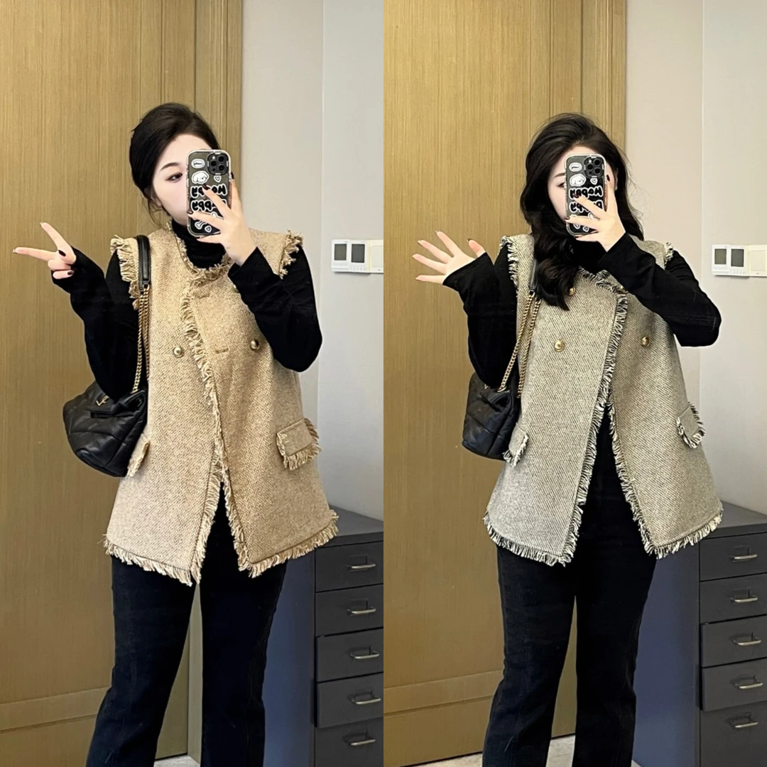 QC宣宣Liedu【鎏金香香】微胖大码女气质百搭毛边小香马甲ZY310Q37