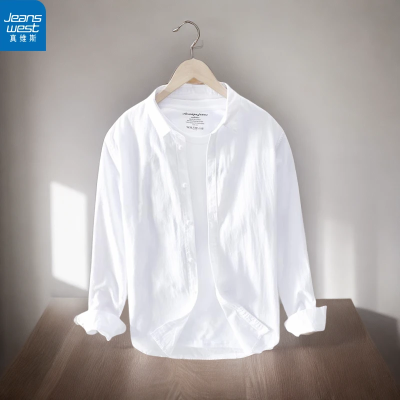 Jeanswest/真维斯男士外套男装长袖衬衫春夏新款潮休闲轻熟衬衣服