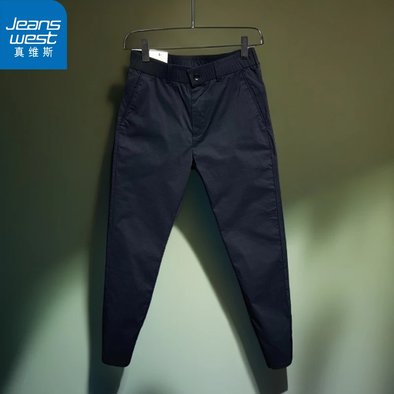 Jeanswest/真维斯休闲裤直筒夏弹力长裤简约松紧裤腰商务小脚春