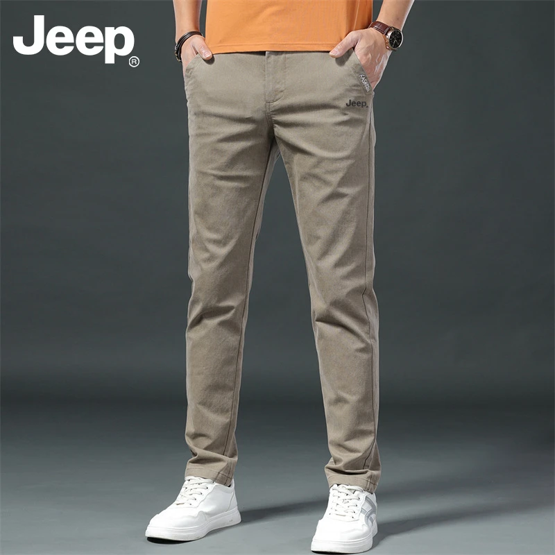 Jeep吉普新款休闲裤男士纯棉工装裤春秋季百搭修身潮流直筒长裤子