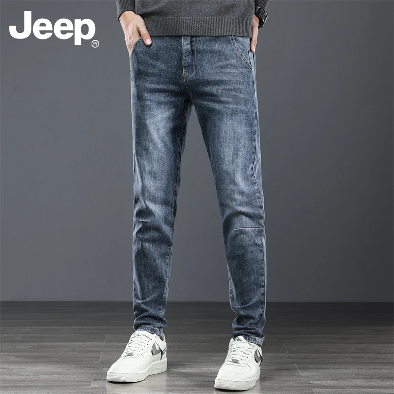 Jeep吉普男士潮流牛仔裤春秋新款百搭韩版直筒长裤修身休闲裤子潮