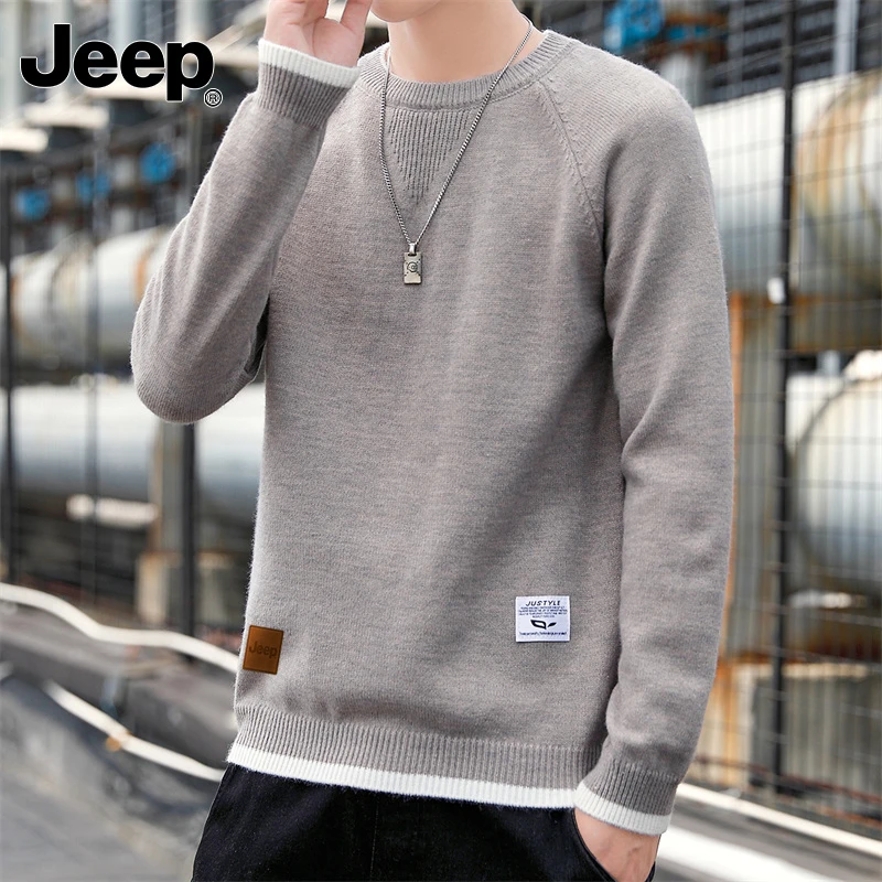 Jeep吉普男士针织衫毛衣秋冬季新款休闲宽松潮流圆领韩版保暖青年
