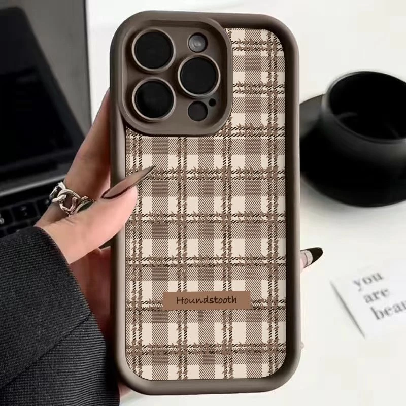 简约格纹适用苹果14promax手机壳iPhone13秋冬11防摔12软15新7/8p