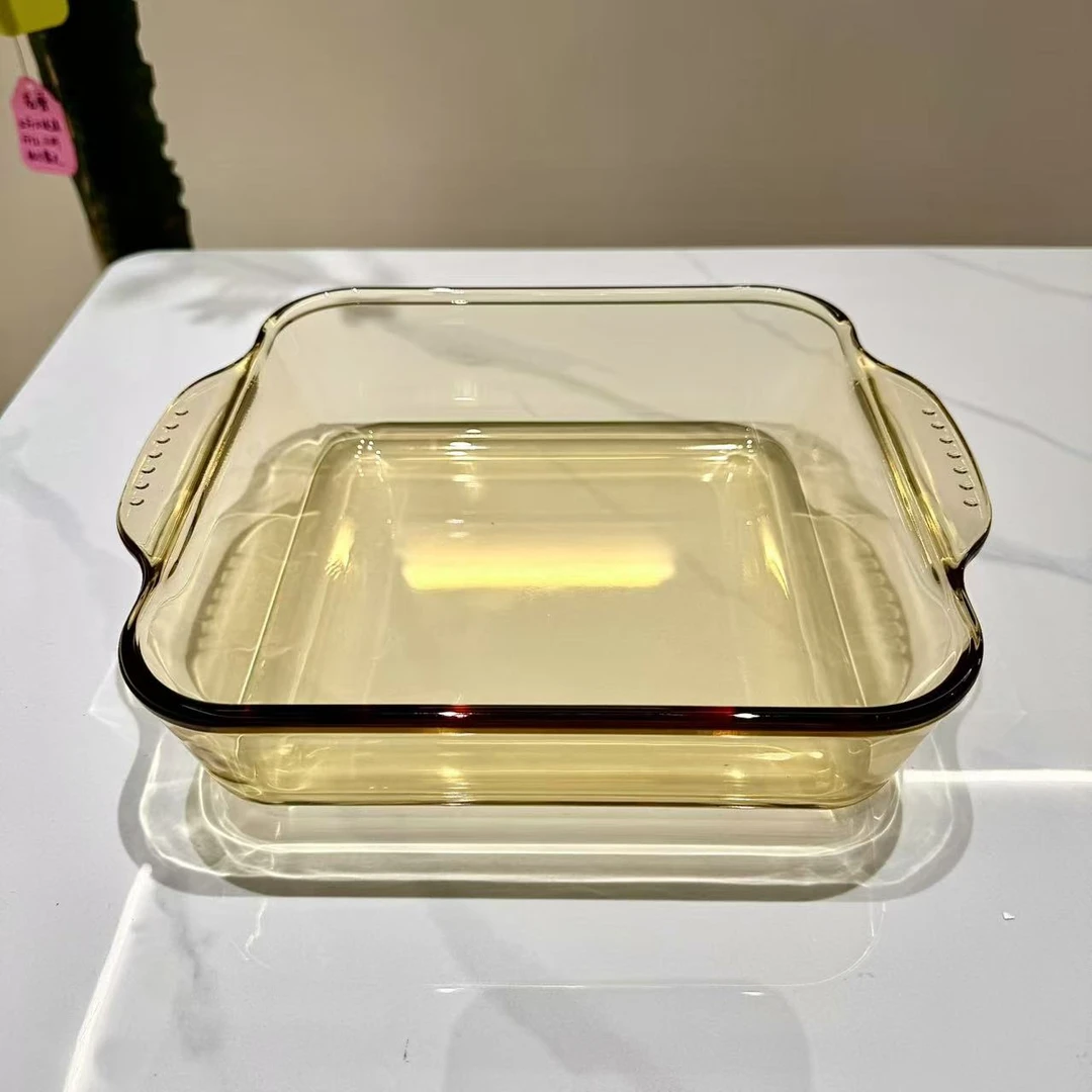 琥珀色高硼硅耐热玻璃正方形烤盘