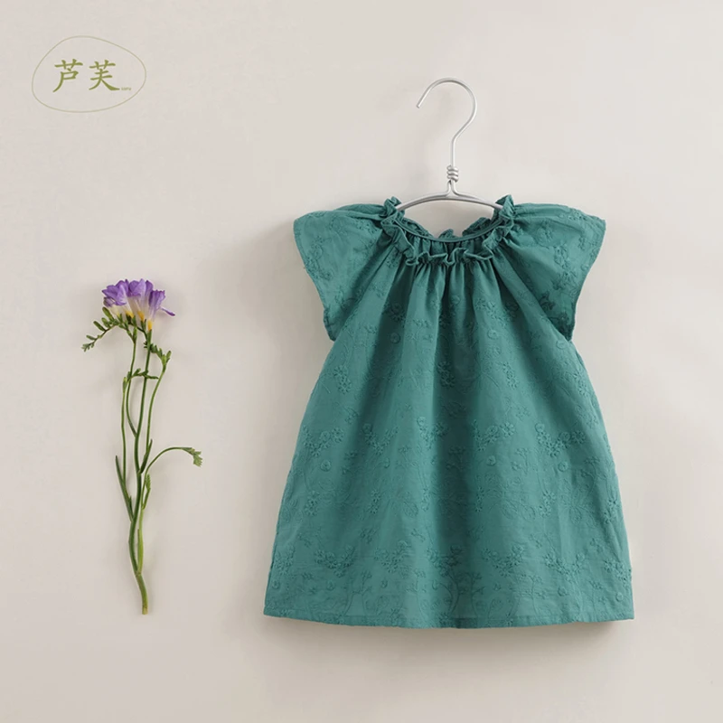 清苍【马克珍妮 芦芙】芦芙绿精致刺绣连衣裙洋气女童夏装230519