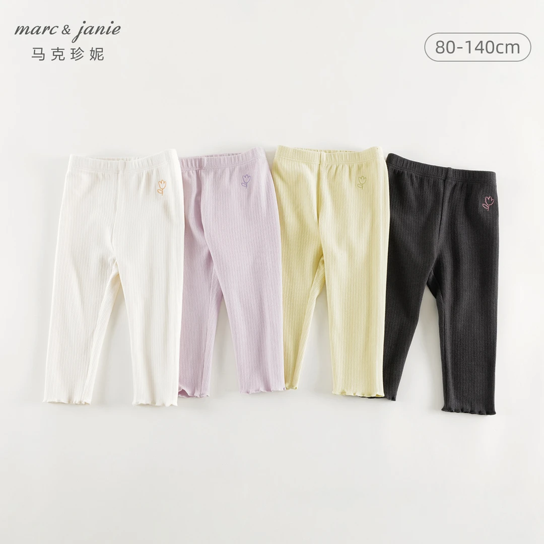 马克珍妮女童保暖打底裤甜美花边儿童裤子2025年秋冬新款241756