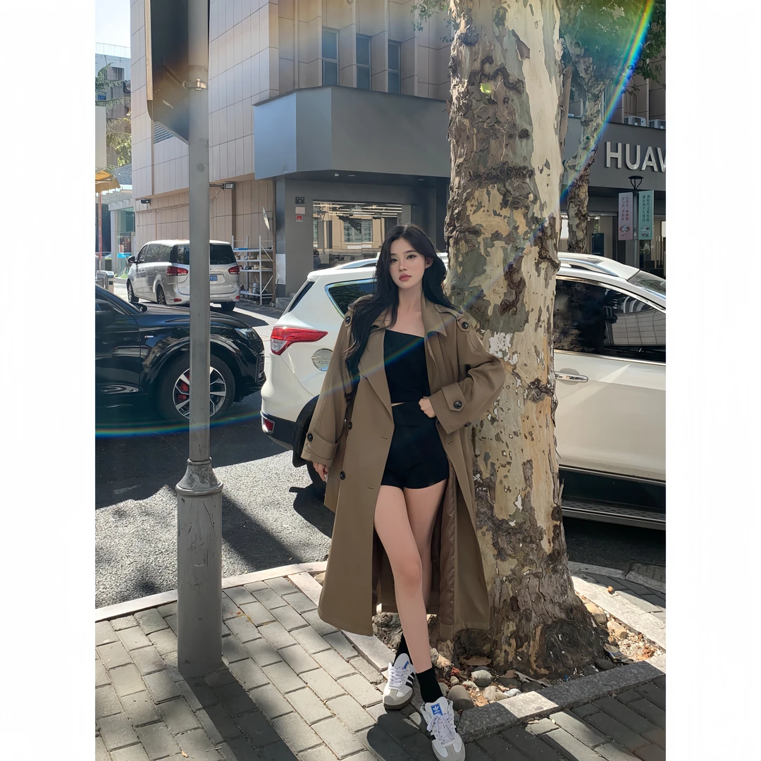 【巴黎旧梦】UM家经典廓形大翻领双排扣中长款气质秋季风衣外套女