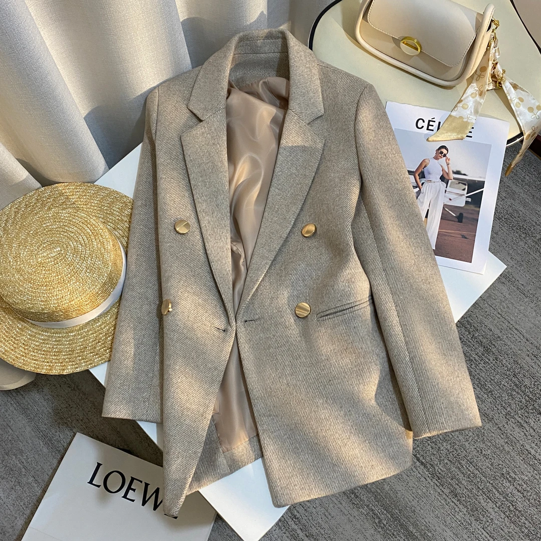 冬季韩系百搭米灰色气质休闲高级感红人秋冬轻奢洋气西装外套女装