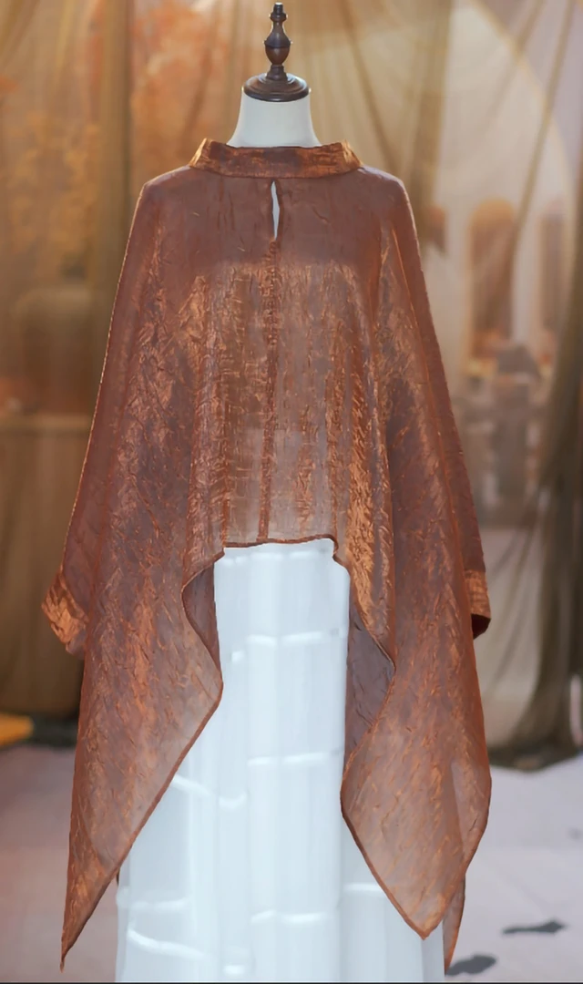 穗缎时尚个性金色复古印花国风古风百搭提花上衣2113夏季薄款宽松