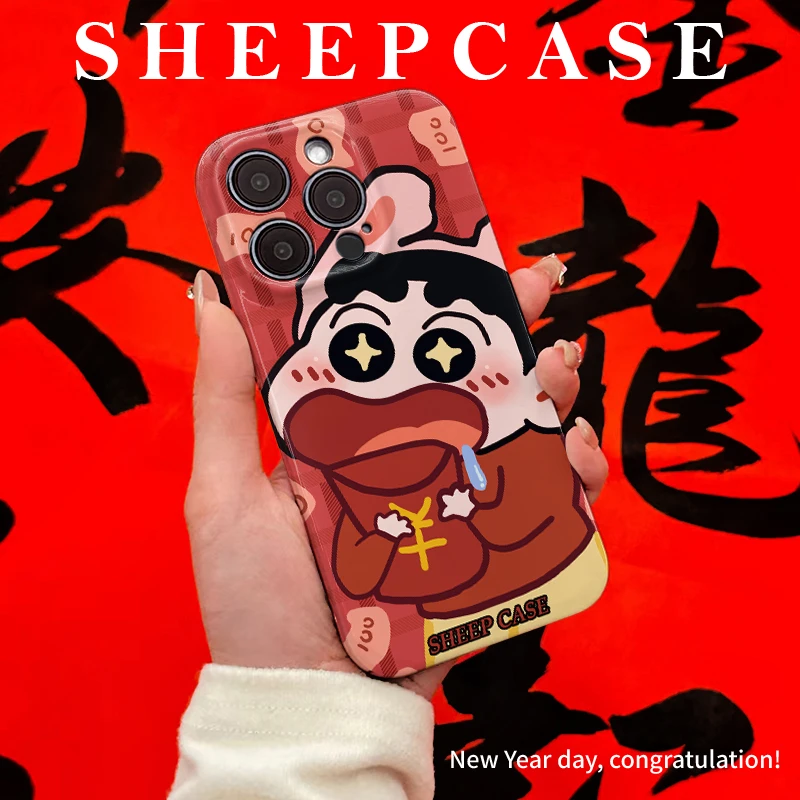 新年招财小新适用华为vivo苹果14/15日韩菲林壳小众原创包ins个性