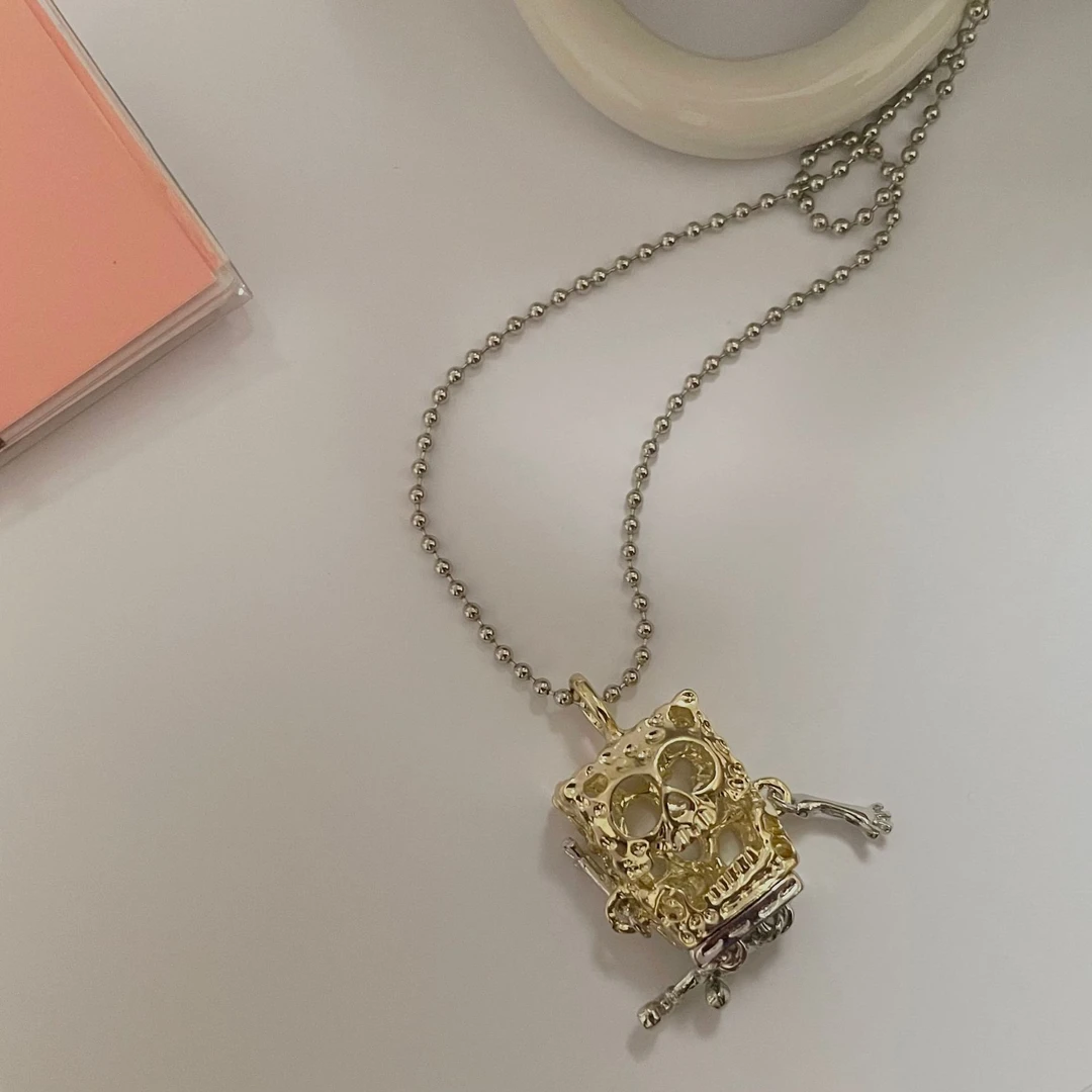 铜合金耳饰 海绵宝宝骷髅长款项链女甜酷设计感独特男女同款项饰