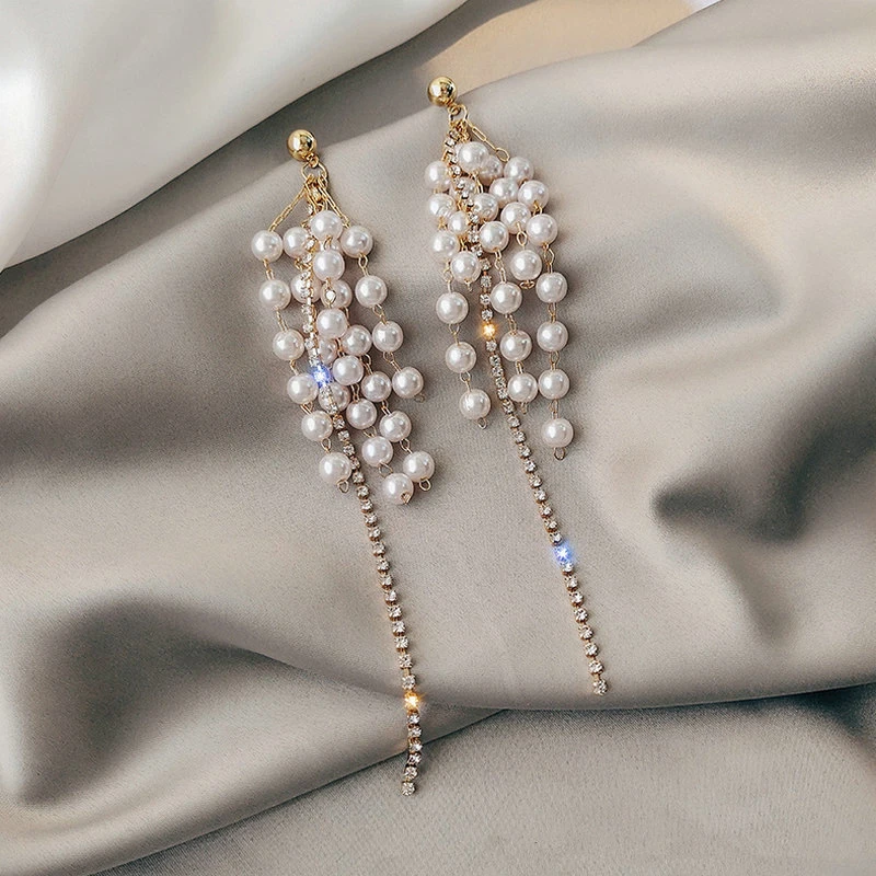 仿珍珠耳饰 S925银针流苏耳环女高级感葡萄串仿珍珠耳坠网红耳饰