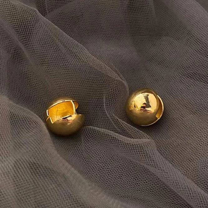 铜合金耳饰 圈圈耳环女金属耳扣女气质金色百搭圆球耳圈短款耳扣