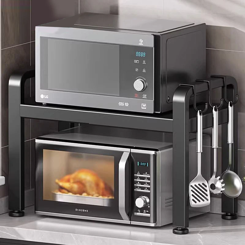 微波炉置物架厨房烤箱架子台面多功能家用电饭煲可伸缩收纳架