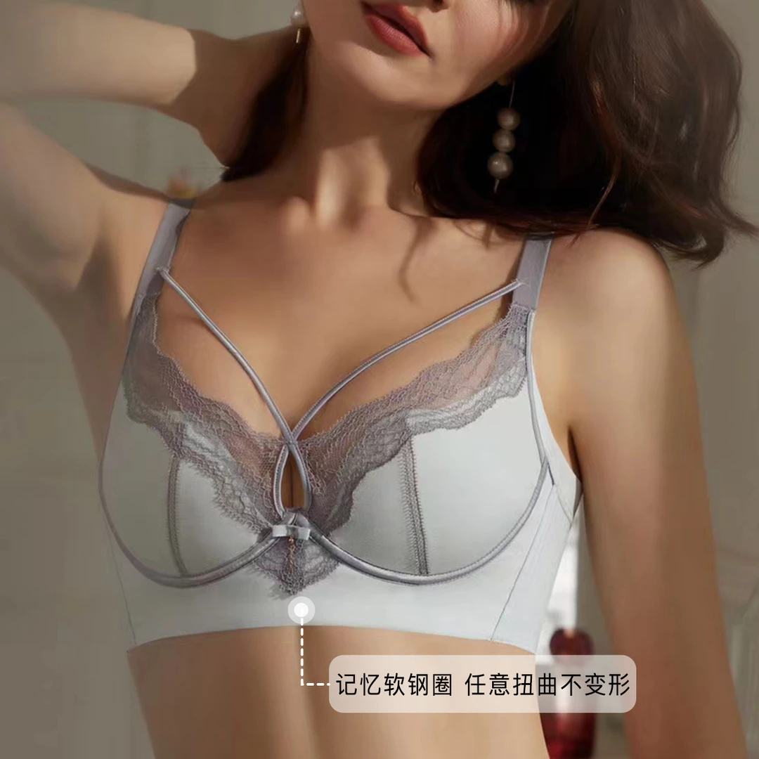 聚拢大胸显小文胸蕾丝内衣大胸薄款法式夏季舒适上托