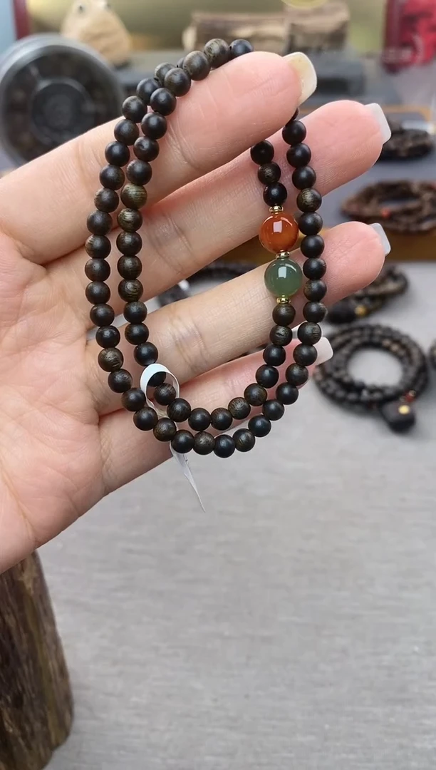 【闪购商品】沉香手串越南芽庄白棋0.4+配饰 沉水双圈