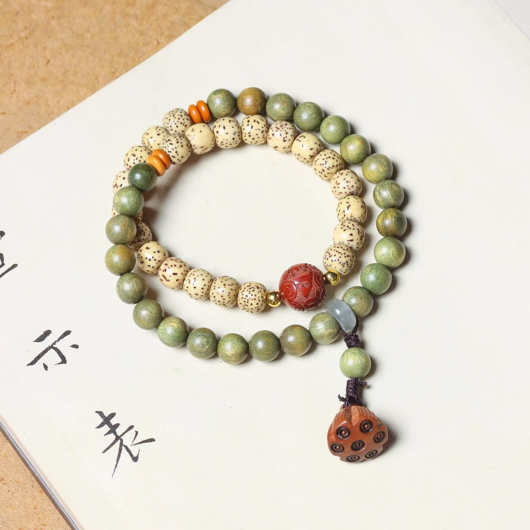 星月菩提金鸡报晓淡绿色莲蓬血丝菩提女款手串