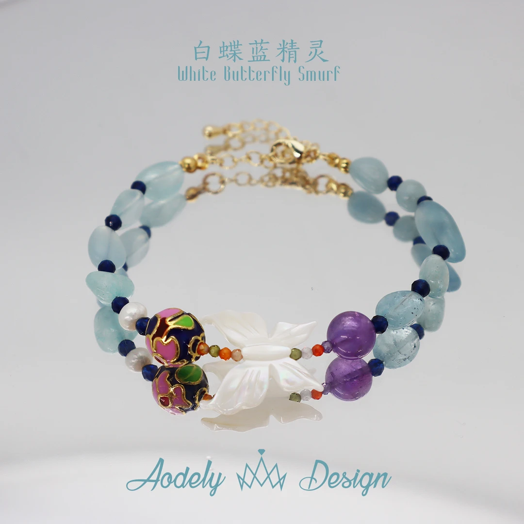 白蝶蓝精灵★水晶设计师款夏日百搭手工手链S-46