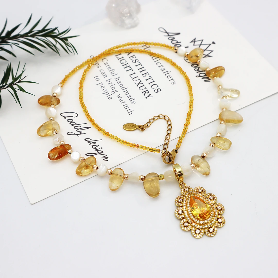 【天使之心】金色豪镶满锆水晶链水滴吊坠项链X-295