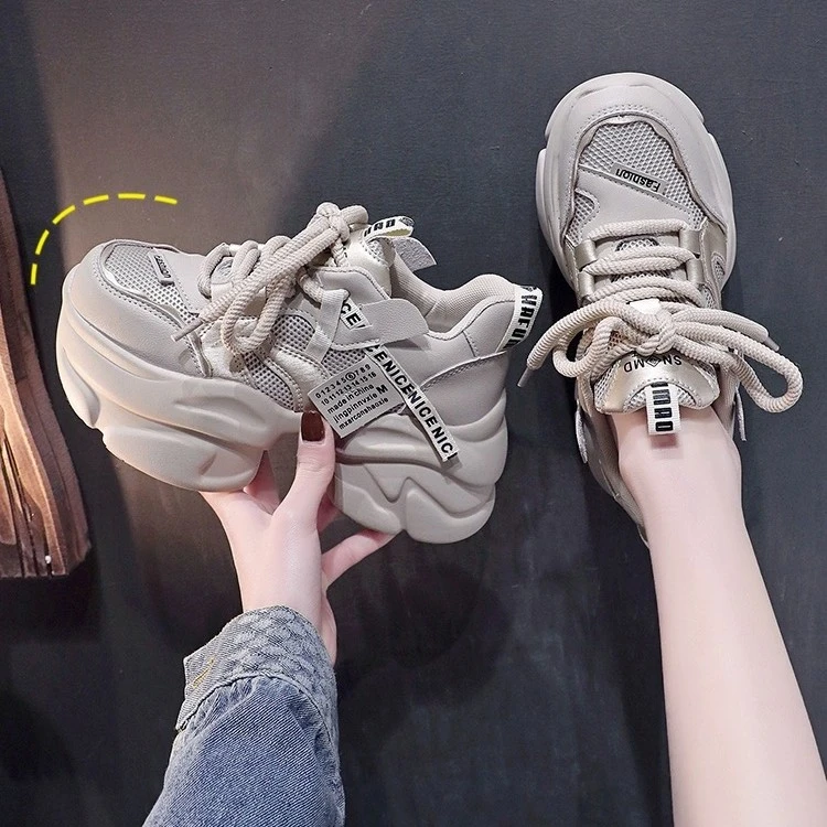 【增高8公分】流行厚底老爹鞋2024新款春季爆款鞋子女鞋网面运动鞋