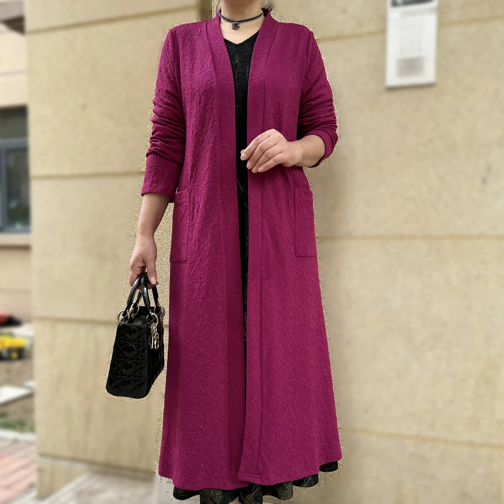 新款秋季长款外披风衣 气质纯色长袖外套大码显瘦时尚妈妈装女装