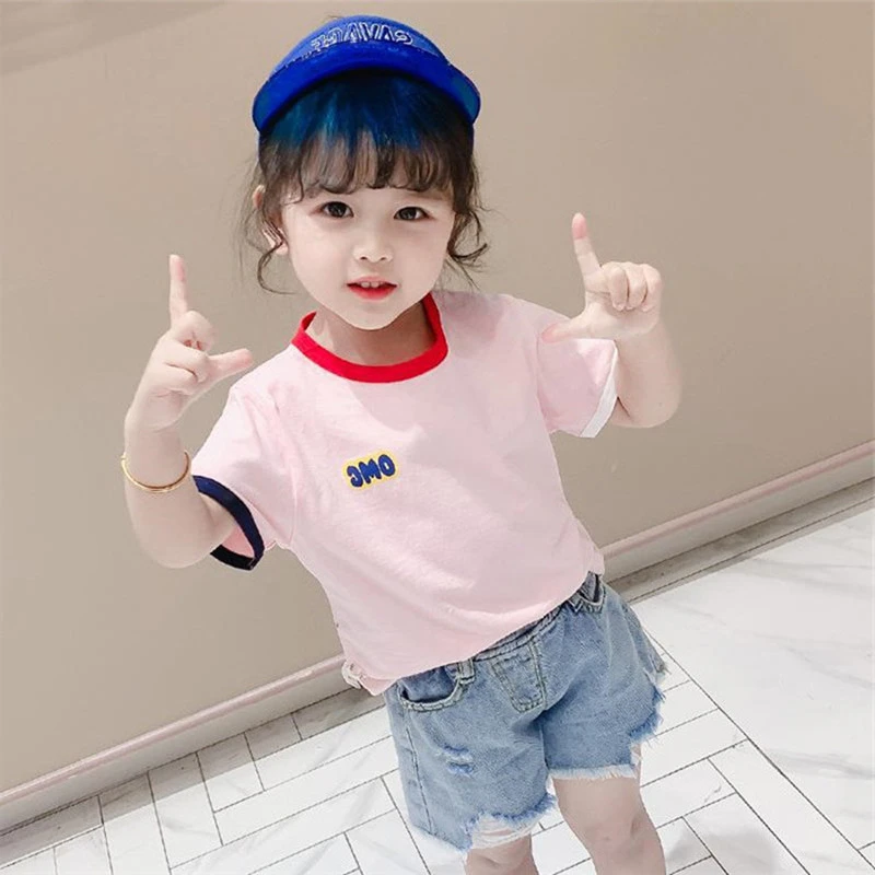 女童短袖t恤纯棉夏装韩版宽松上衣服洋气宝宝2023潮流休闲打底衫1