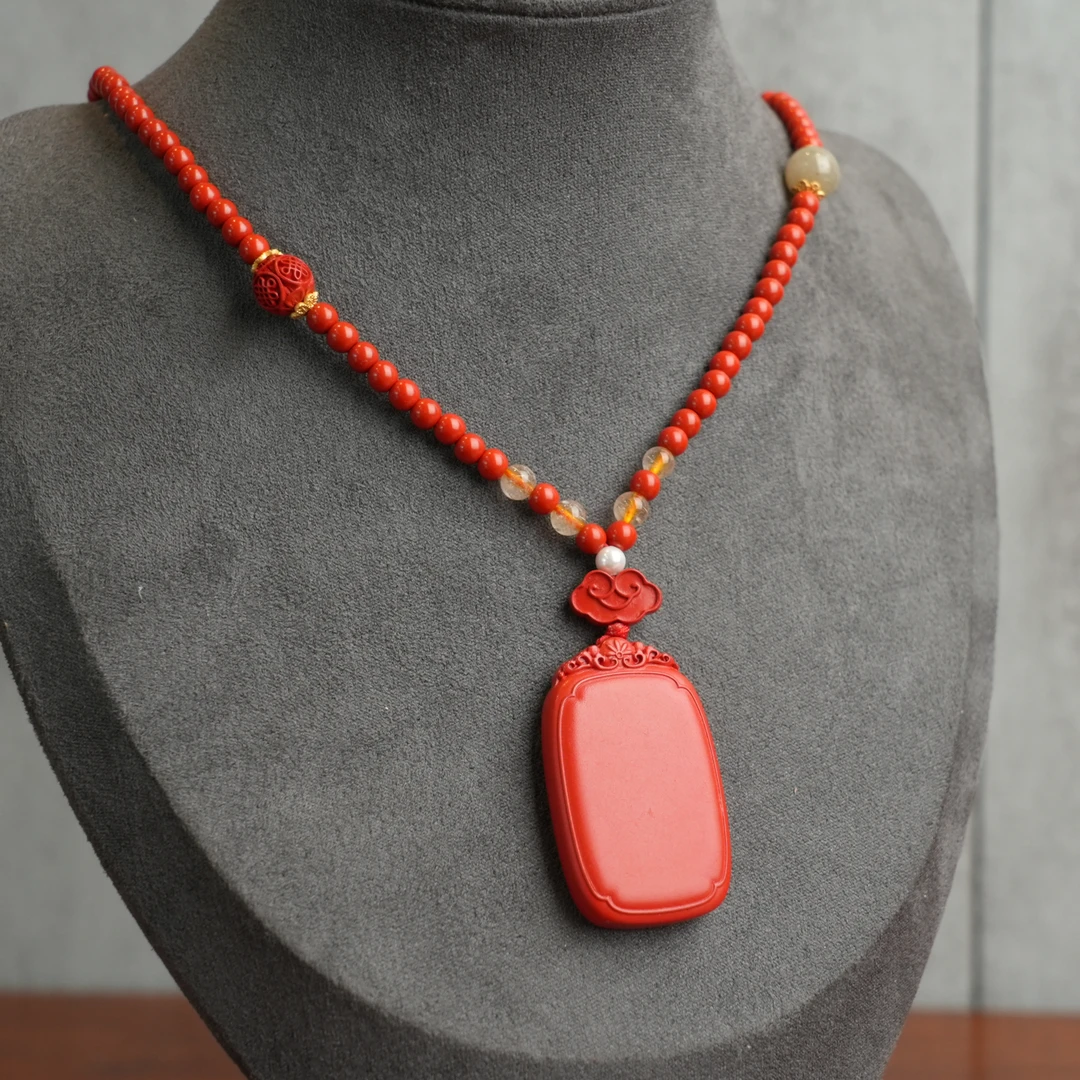 含辰砂工艺品朱砂无事牌 4mm左右  ZS025