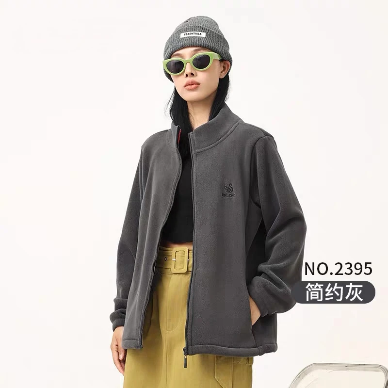 女士颗粒绒立领拉链外套