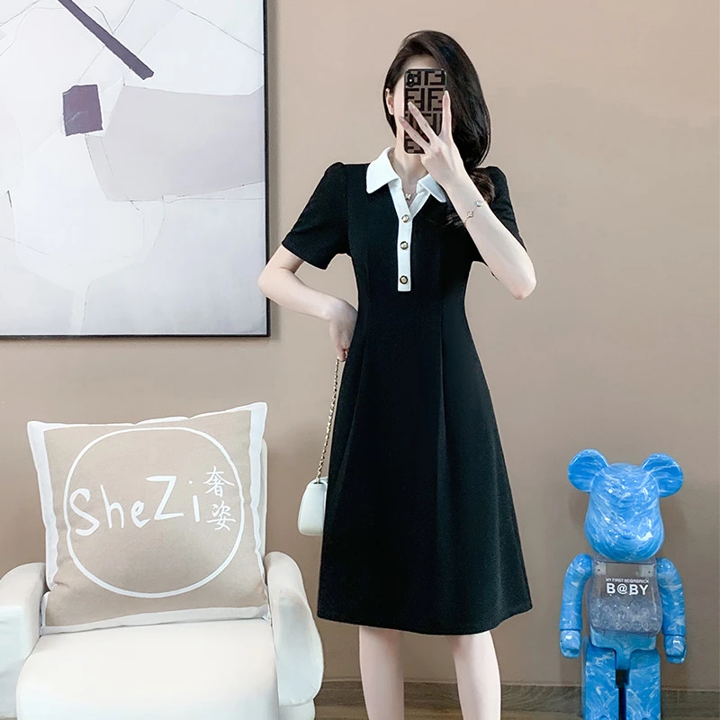 奢姿2025年夏季新款大码女装气质翻领连衣裙胖妹妹简约时尚裙子