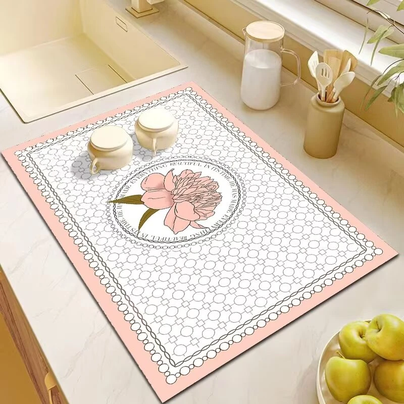 中间小花硅藻泥防滑吸水地垫脚垫门垫家用玄关卧室简约地毯门垫