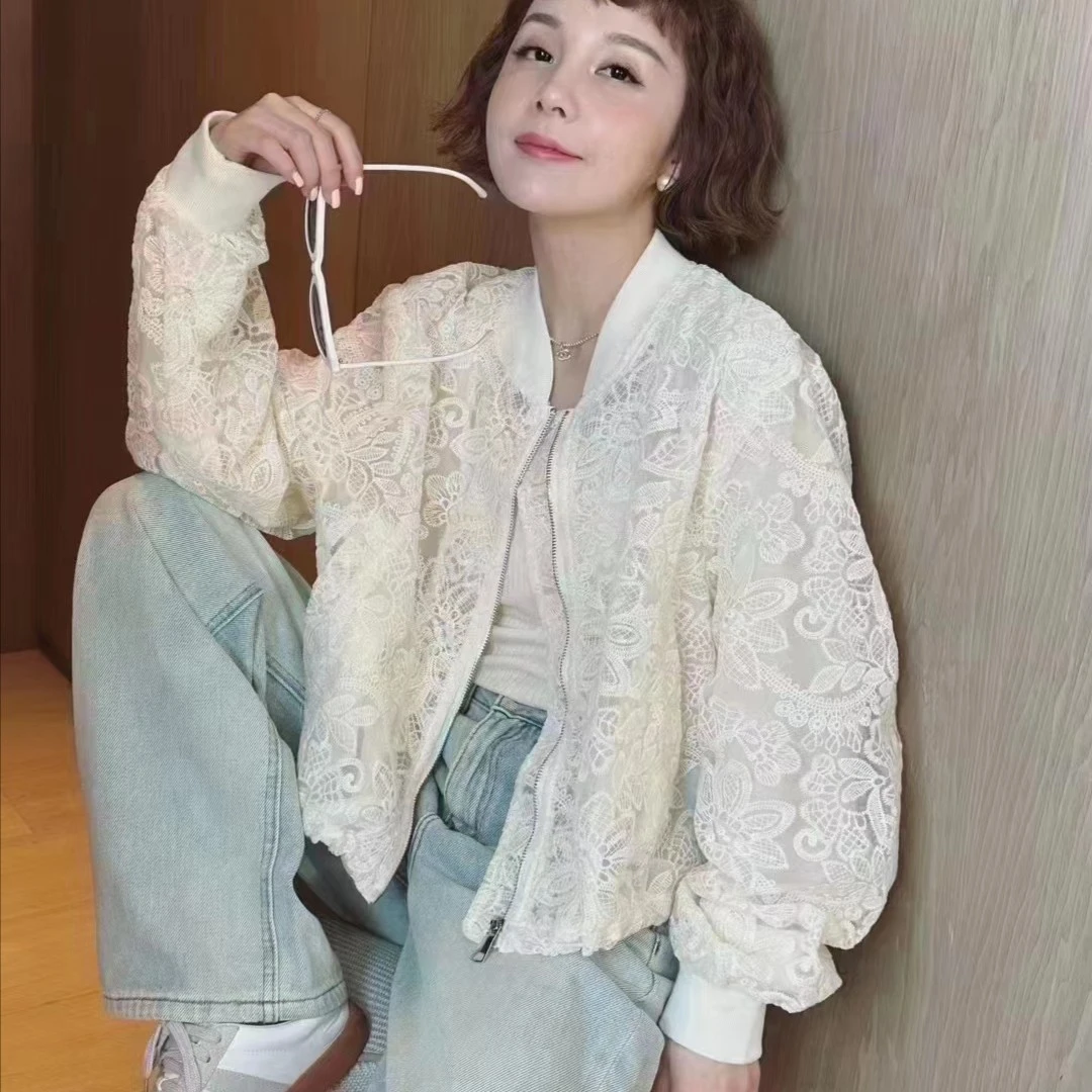 新款重式休闲镂空蕾丝外套欧洲站时尚洋气上衣气质