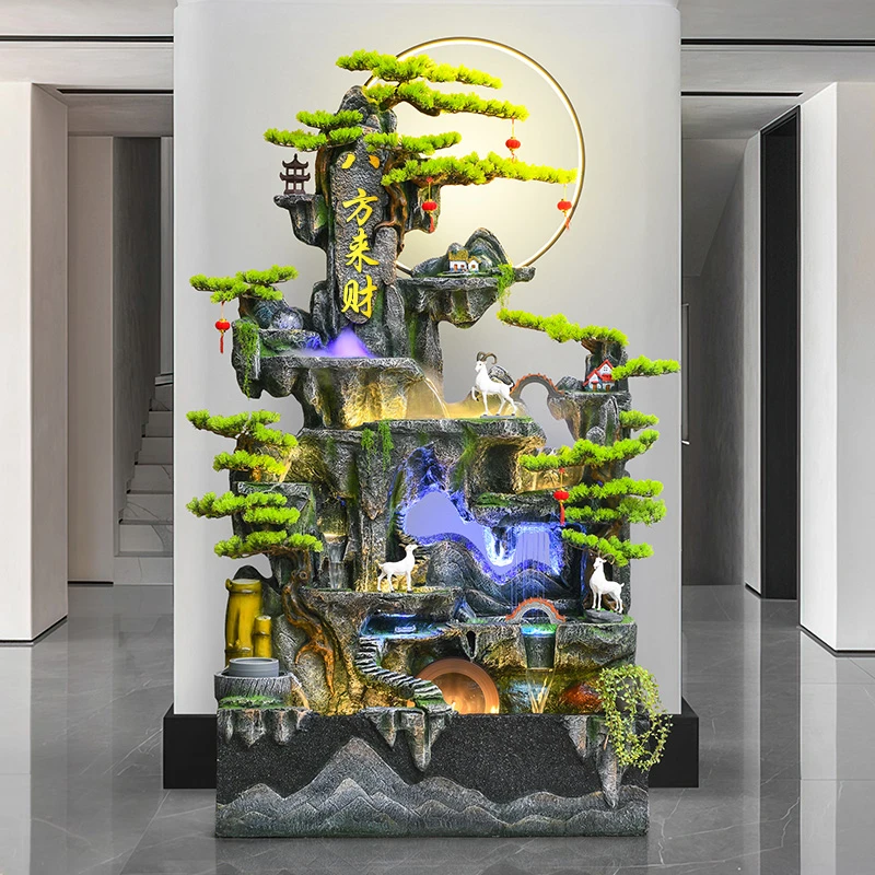 大型假山鱼缸流水摆件循环水幕墙客厅公司开业礼品高山喷泉加工厂