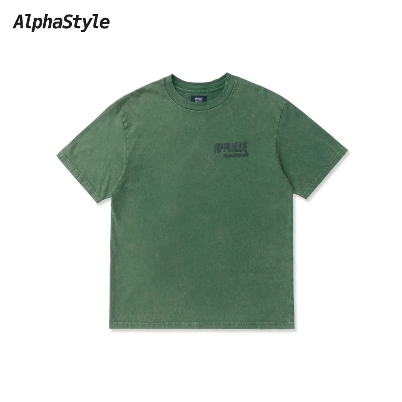 AlphaStyle夏季雪花洗T恤设计师潮牌复古做旧男女情侣款纯棉宽松