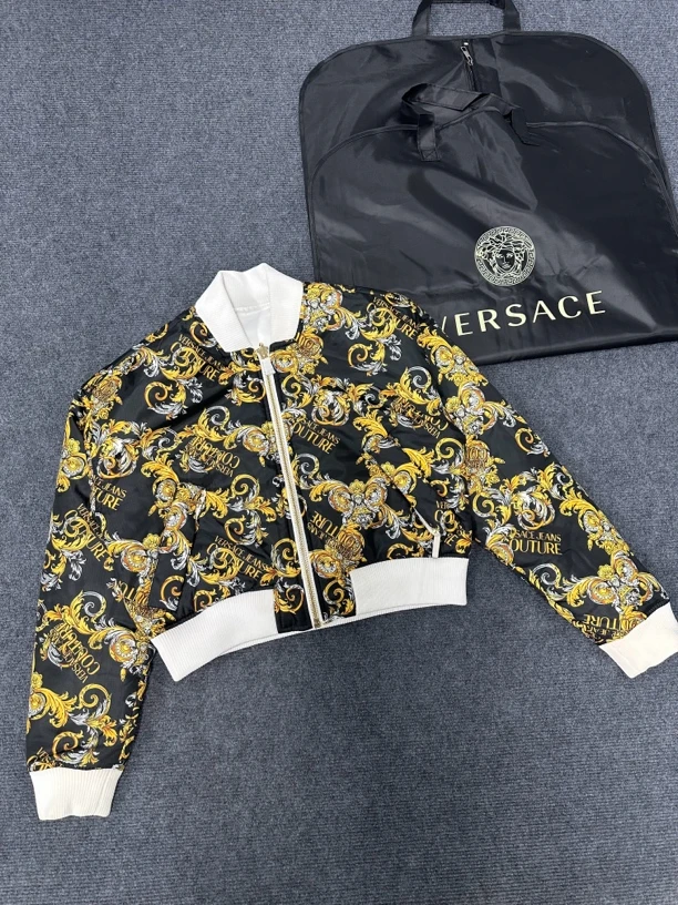 98新 VERSACE/范思哲 女款双面穿夹克棉服L码/防尘袋/袖口污渍