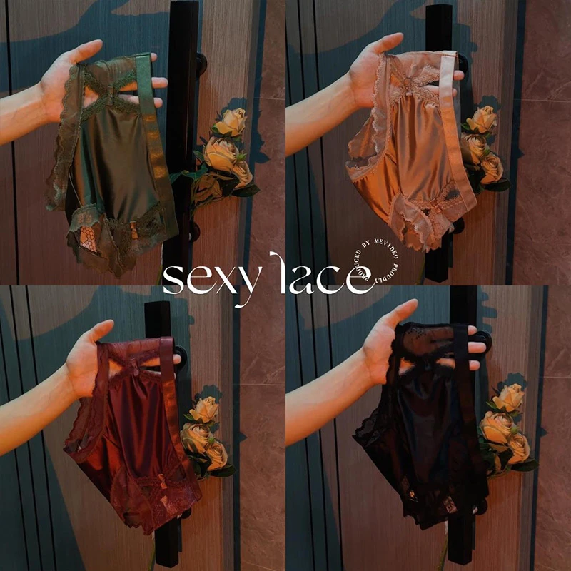 缎面无痕内裤女士蕾丝内裤性感中腰舒适透气薄款新款全包臀三角裤