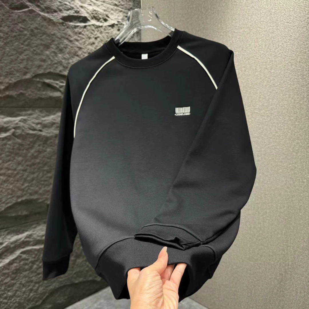 早秋男士纯色简约百搭长袖圆领百搭潮流加绒卫衣56151