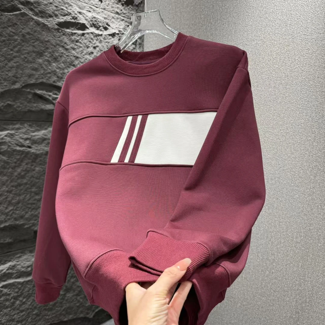 秋冬男士加绒保暖撞色潮流休闲帅气长袖圆领卫衣5969