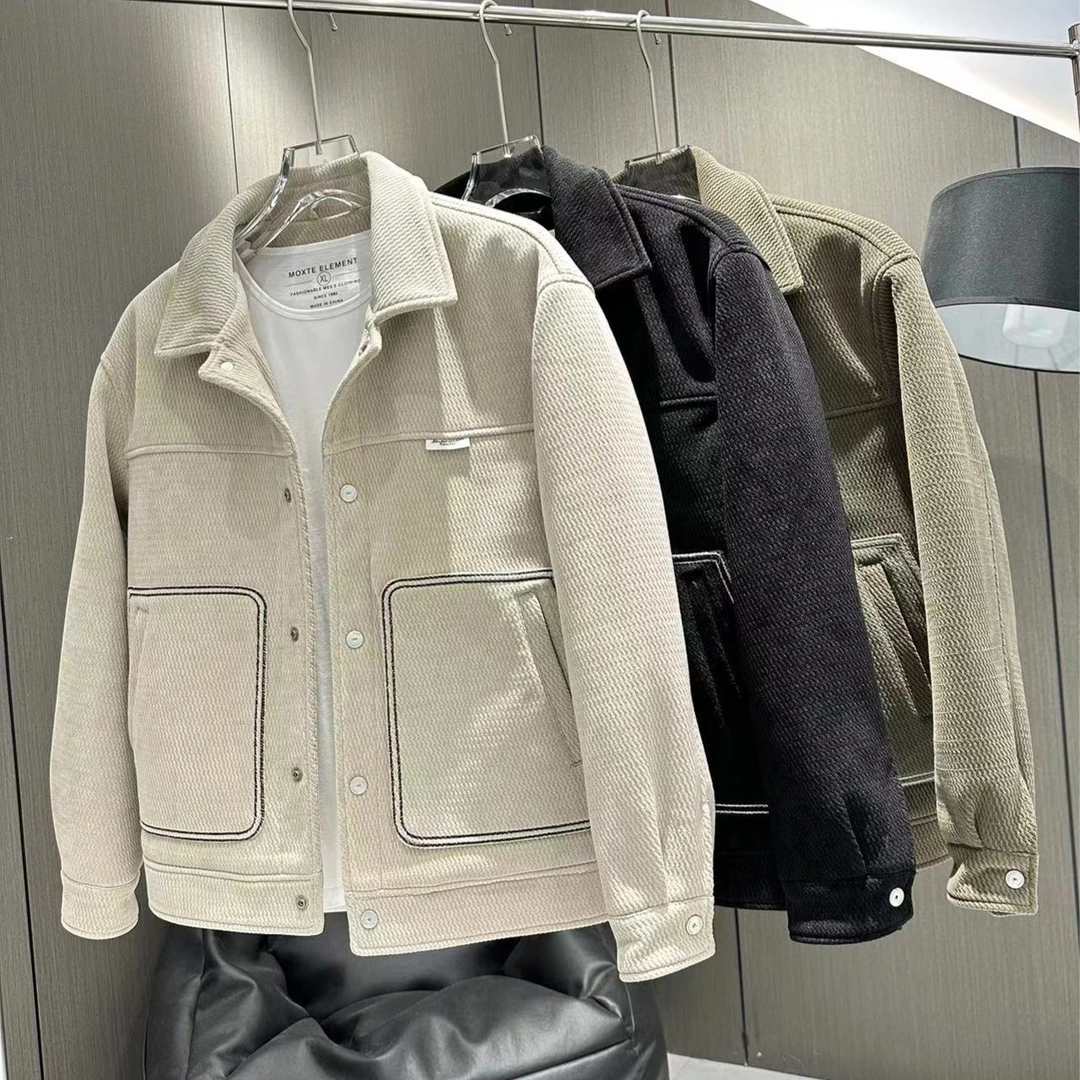 2023秋冬男士时尚休闲保暖翻领潮流修身长袖加厚保暖外套夹克888