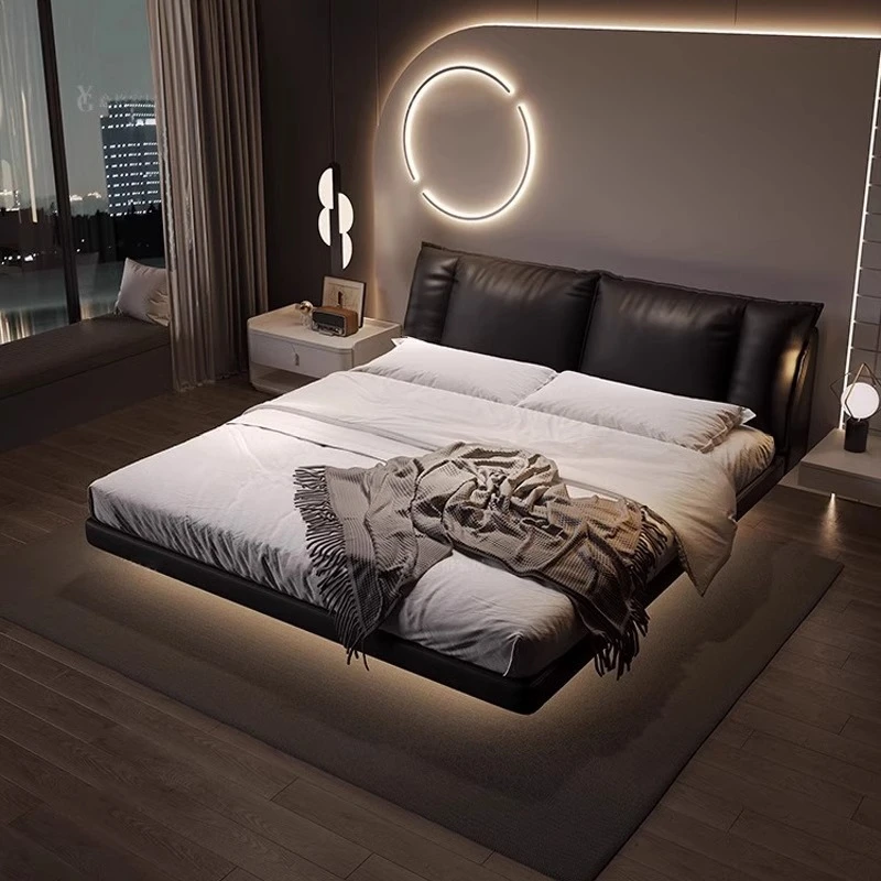 意式极简真皮床悬浮床高端大气主卧双人床现代简约轻奢大婚床北欧