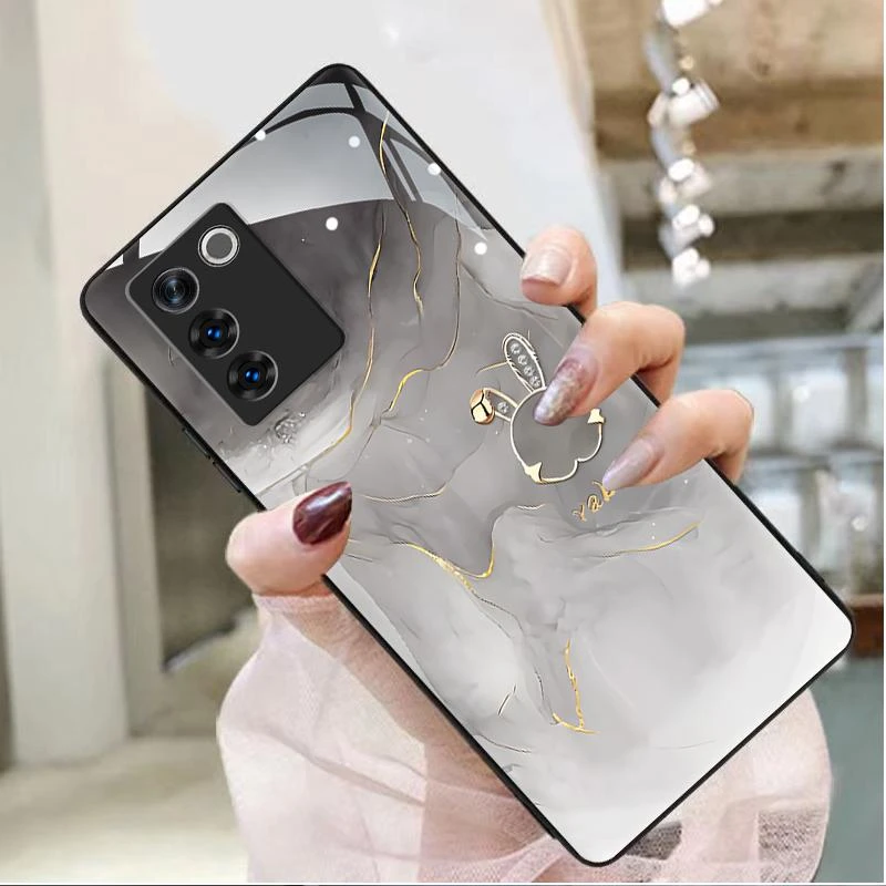 适用vivoS16手机壳vivos16e玻璃纹理水墨兔vivos16pro防摔女款ins