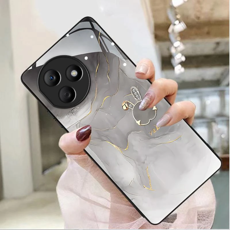 适用荣耀x50i+手机壳HONORX50IPLUS玻璃纹理水墨兔防摔女款格纹个