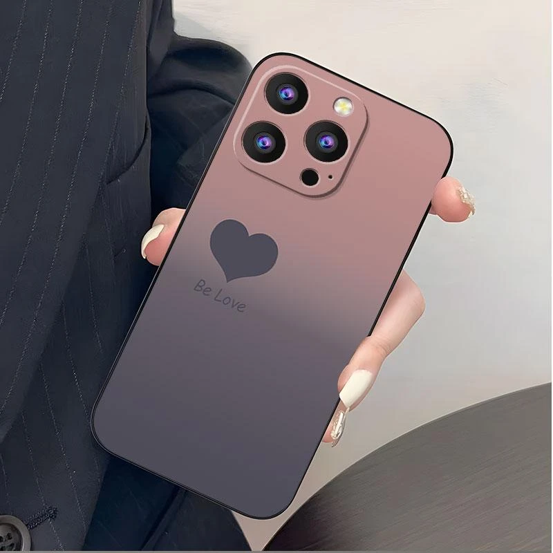 适用苹果15pro手机壳iphone15PRO硅胶渐变撞色爱心女款防摔软壳时