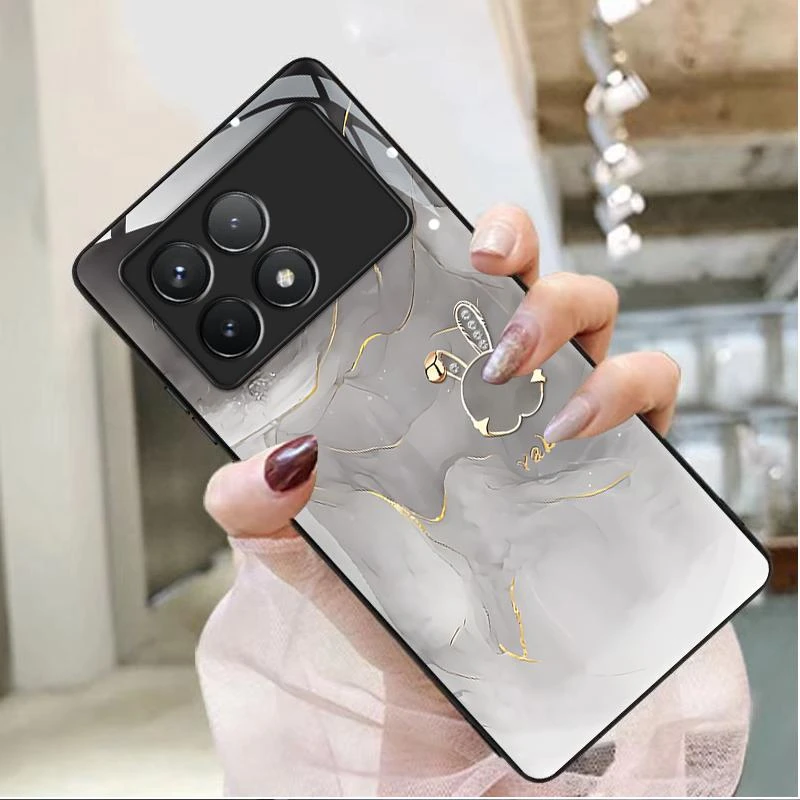 适用红米k70手机壳redmiK70玻璃纹理水墨兔防摔女款格纹个性不褪