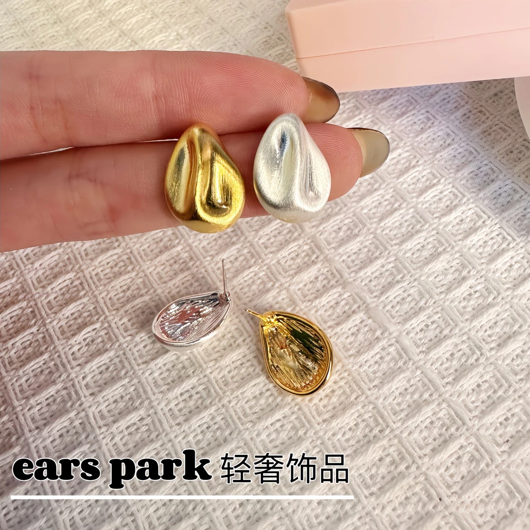 铜合金耳饰 不规则拉丝金属S925银针耳钉气质简约欧美个性