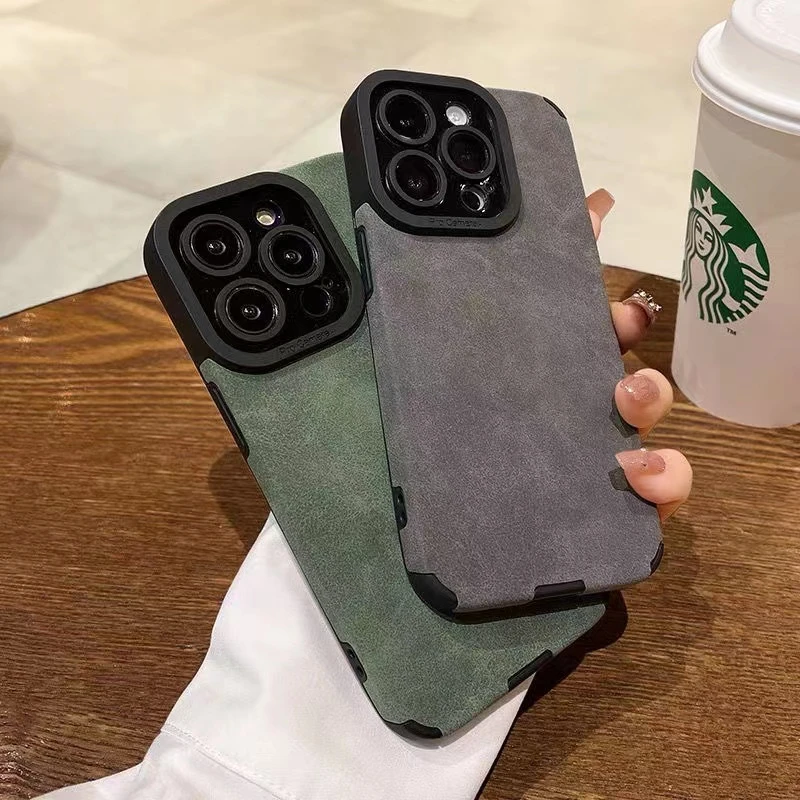 适用感苹果15手机壳iPhone14promax翻毛皮12pro磨砂防摔新款13潮x