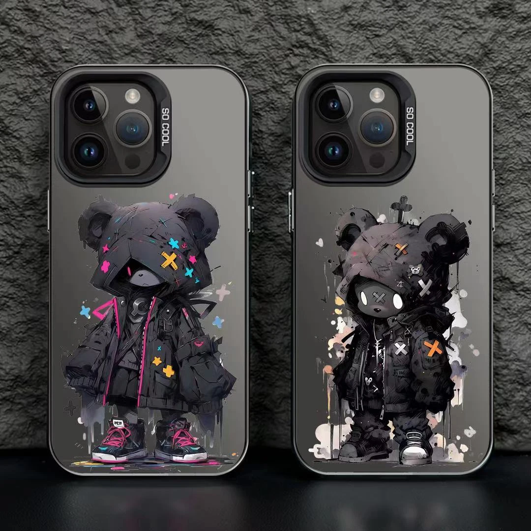 新款暴力熊苹果15手机壳iphone13/14promax保护套防摔卡通彩银12