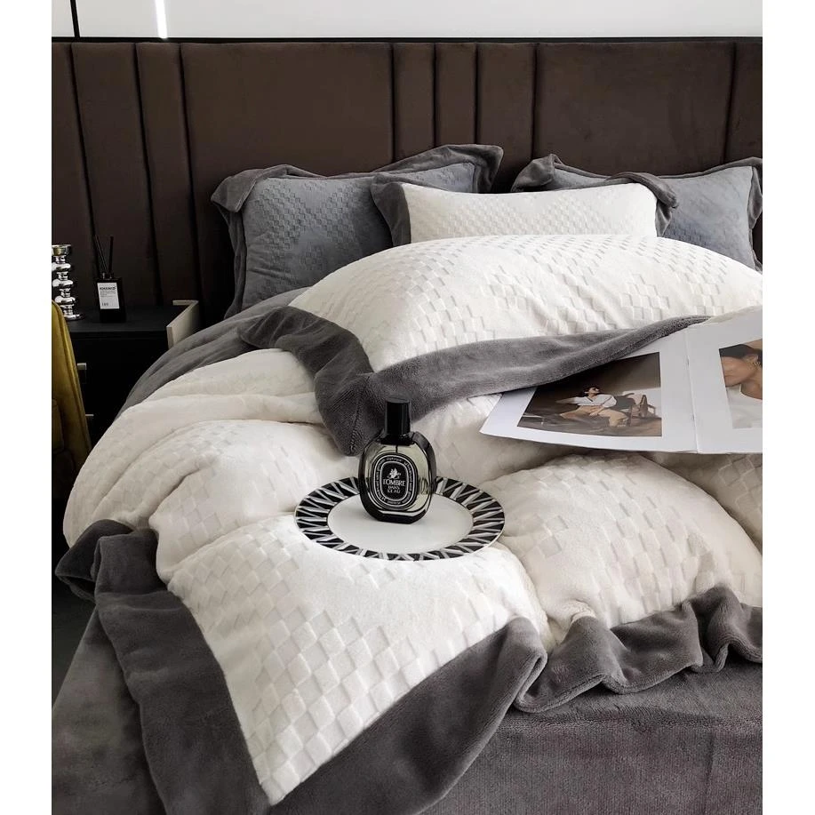 高端轻奢冬季加绒牛奶绒冬款被套四件套冬天珊瑚绒加厚高级床笠款