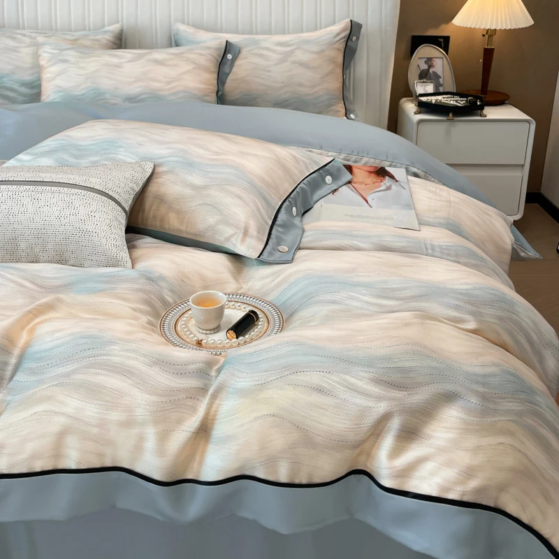 A类高端奥地利兰精天丝床上四件套简约宽边款冰丝滑凉感床上用品4