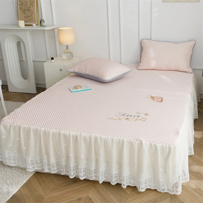 新款冰豆豆床裙款凉席三件套夏季冰丝凉席子单双人空调席床上用品